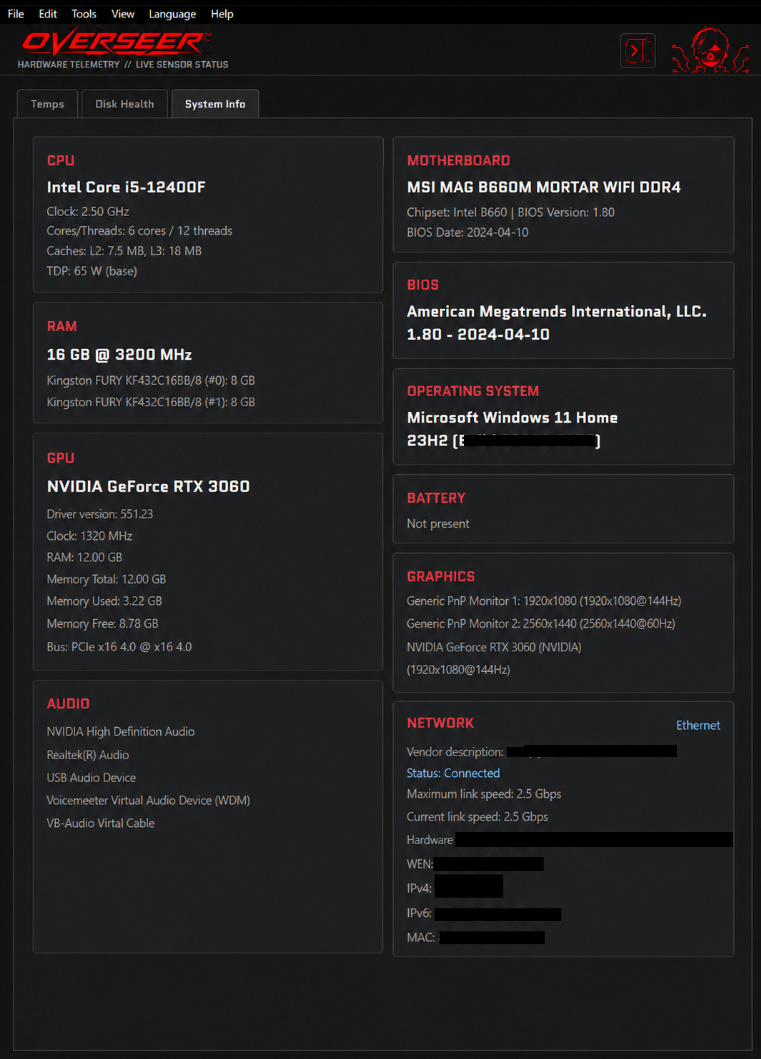System Info view